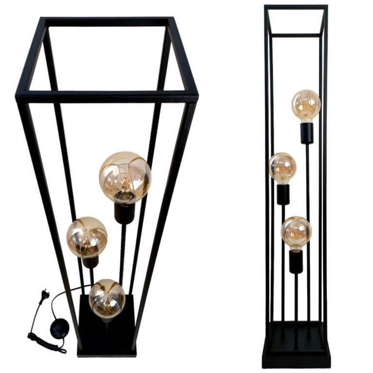 Lampa podłogowa Horus 2889/LSW-B-3 w stylu loft, czarna, metalowa - idealna do nowoczesnych wnętrz