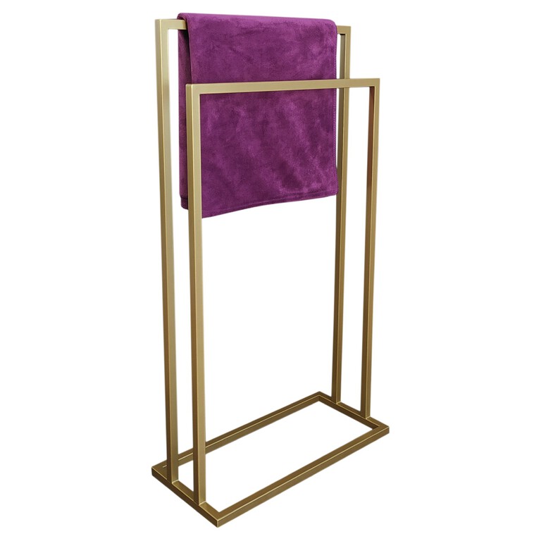 Stojak na ręczniki SIMPLE 2-ramienny złoty wieszak stojący metalowy loft (1)