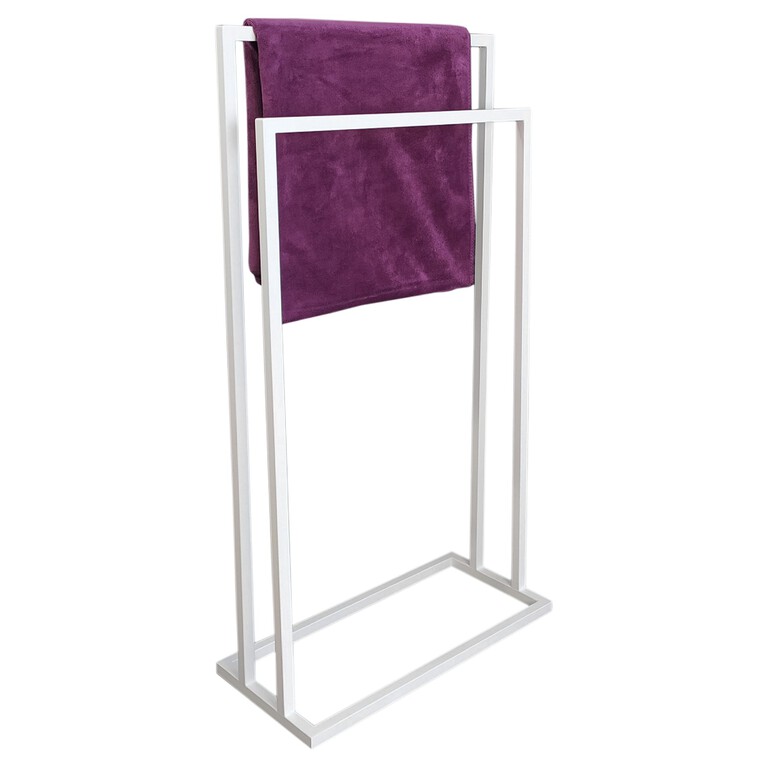 Stojak na ręczniki SIMPLE 2-ramienny biały wieszak stojący metalowy loft (1)