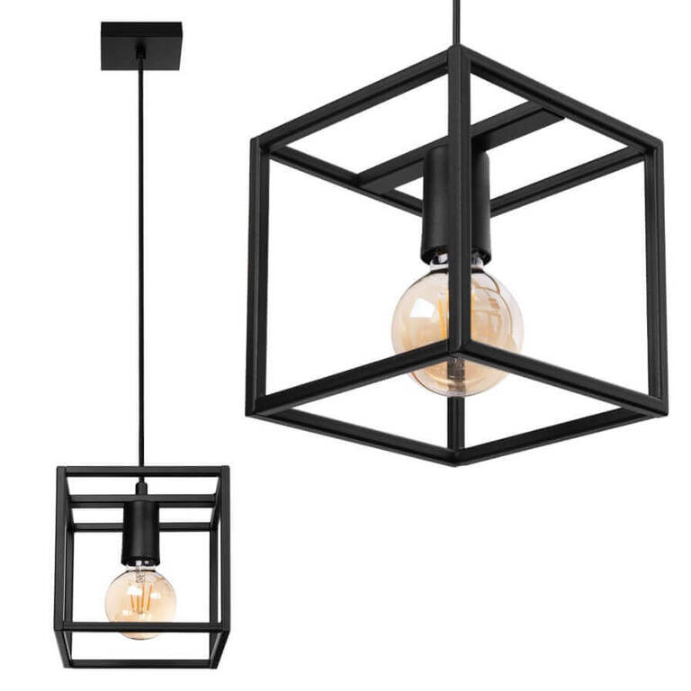 Lampa sufitowa wisząca Case 11/1C w stylu loft, czarna, metalowa - idealna do salonu lub do jadalni nad stół.