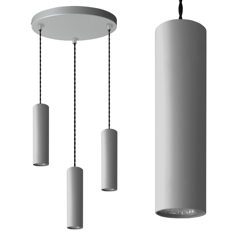 Lampa sufitowa wisząca ROLLER 3P srebrny zwis tuba nad stół (1)
