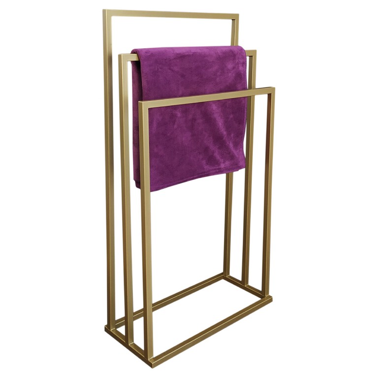Stojak na ręczniki SIMPLE 3-ramienny złoty wieszak stojący metalowy loft (1)